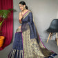 Dark Blue Heavy Gold Big Jacquard Weaving Border  Handloom Saree