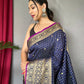 Dark Blue Heavy Gold Big Jacquard Weaving Border  Handloom Saree