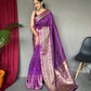 Purple Heavy Gold Big Jacquard Weaving Border  Handloom Saree
