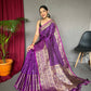Purple Heavy Gold Big Jacquard Weaving Border  Handloom Saree