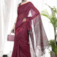 Wine Soft Linen Cotton Saree With Beautiful Bandhani