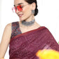 Wine Soft Linen Cotton Saree With Beautiful Bandhani