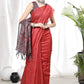 Red Soft Linen Cotton Saree With Beautiful Bandhani