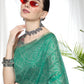 Teal Soft Linen Cotton Saree With Beautiful Bandhani