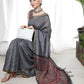 Grey Soft Linen Cotton Saree With Beautiful Bandhani