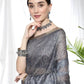 Grey Soft Linen Cotton Saree With Beautiful Bandhani