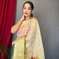 Lemon Organza Zari Sweaving Saree With Gold Zari Weaved Border