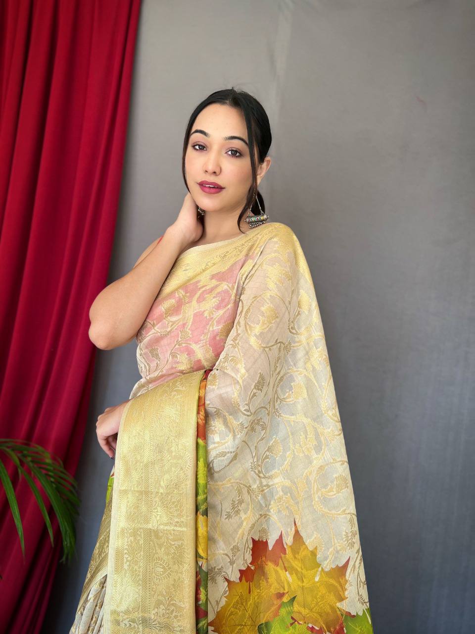 Lemon Organza Zari Sweaving Saree With Gold Zari Weaved Border