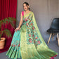 Green Organza Zari Sweaving Saree With Gold Zari Weaved Border