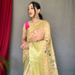 Yellow Organza Zari Sweaving Saree With Gold Zari Weaved Border