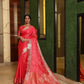 Pink Soft Banarasi Silk Tanchoi Saree With Zari Border