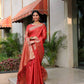 Red Soft Banarasi Silk Tanchoi Saree With Zari Border