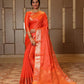 Orange Soft Banarasi Silk Tanchoi Saree With Zari Border