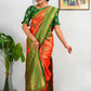 Orange Pure Heavy Golden Contrast Kanjeevaram Silk Saree