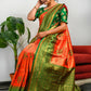 Orange Pure Heavy Golden Contrast Kanjeevaram Silk Saree
