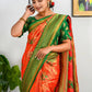 Orange Pure Heavy Golden Contrast Kanjeevaram Silk Saree