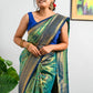 Dark Green Pure Heavy Golden Contrast Kanjeevaram Silk Saree