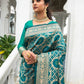 Teal Pure Banarasi Silk Saree With Bandhani Meenakari Woven