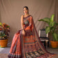 Orange Kalamkari Print Saree With Tassles Attached