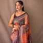 Orange Kalamkari Print Saree With Tassles Attached