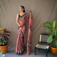 Pink Kalamkari Print Saree With Tassles Attached