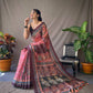 Pink Kalamkari Print Saree With Tassles Attached