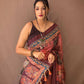 Orange Kalamkari Print Saree With Tassles Attached