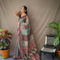 Sky Blue Kalamkari Print Saree With Tassles Attached