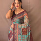 Sky Blue Kalamkari Print Saree With Tassles Attached