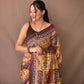 Yellow Kalamkari Print Saree With Tassles Attached