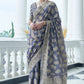 Blue Banarasi Cotton Chikankari Weaving Sarees