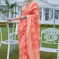 Peach Banarasi Cotton Chikankari Weaving Sarees