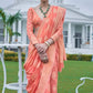 Peach Banarasi Cotton Chikankari Weaving Sarees