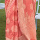 Peach Banarasi Cotton Chikankari Weaving Sarees