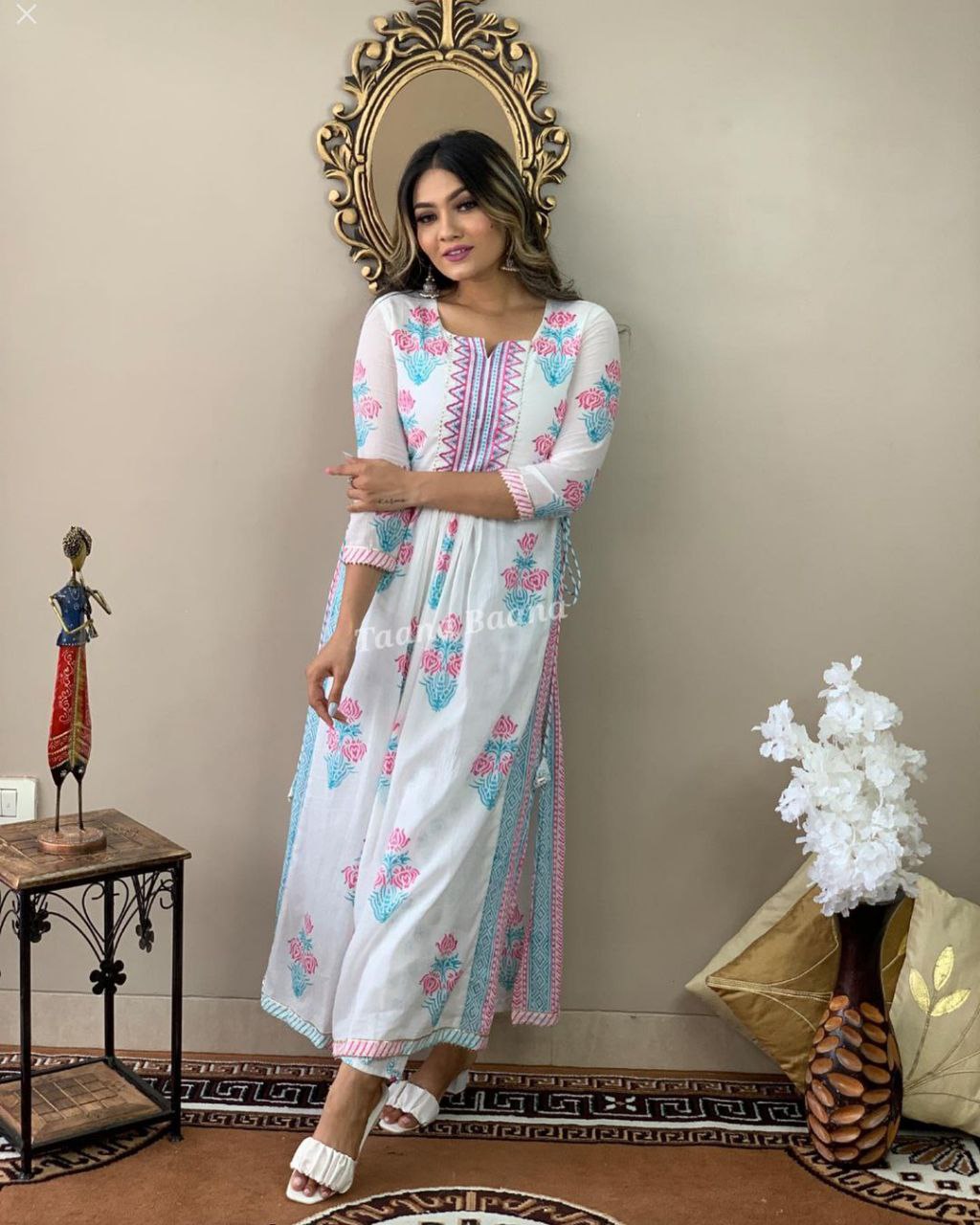 Hand-block Printed Slit Kurti Pant Set