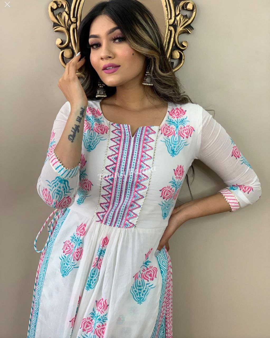 Hand-block Printed Slit Kurti Pant Set