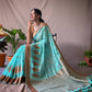Sky Blue Cotton Slub Sarees With Copper Zari Temple Weaving Border