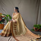 Lemon Cotton Slub Sarees With Copper Zari Temple Weaving Border