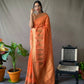 Orange Cotton Slub Sarees With Copper Zari Temple Weaving Border