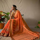 Orange Cotton Slub Sarees With Copper Zari Temple Weaving Border