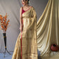 Cream Pure Cotton Linen Saree With Copper And  Gold Zari Mottifs