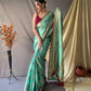 Sky Blue Pure Cotton Linen Saree With Copper And  Gold Zari Mottifs