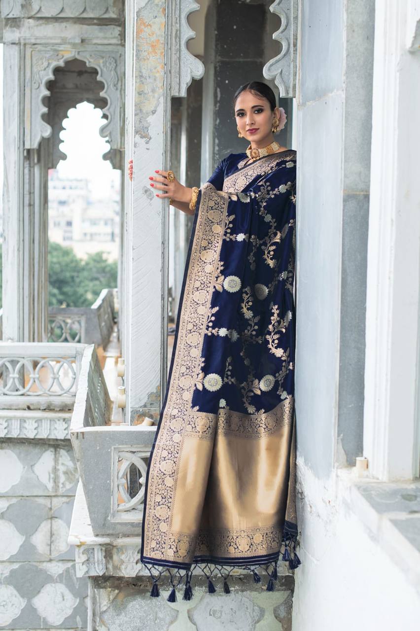 Dark Blue Soft Banarasi Katan silk saree