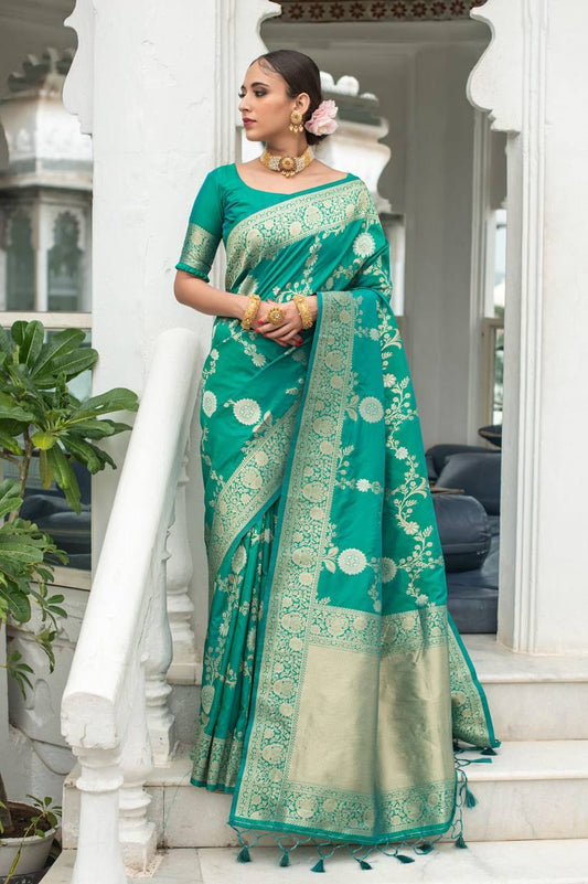 Sky Blue Soft Banarasi Katan silk saree