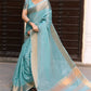Sky Blue Tussue Linen Silk Weaving Saree With Zari Woven