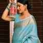 Sky Blue Tussue Linen Silk Weaving Saree With Zari Woven