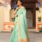 Sea Green Tussue Linen Silk Weaving Saree With Zari Woven