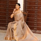 Brown Tussue Linen Silk Weaving Saree With Zari Woven