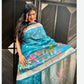 Sky Blue Soft Tussar Silk Saree With Beautiful Print Border