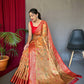 Orange Pure Tissue Silk Saree With Zari Weaving